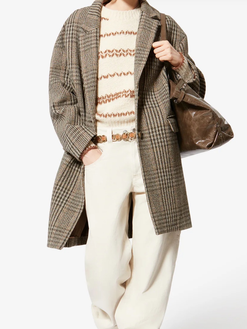 ISABEL MARANT ETOILE PLAID VIRGIN WOOL COAT LIMIZA CARAMEL SIZE SMALL NWT